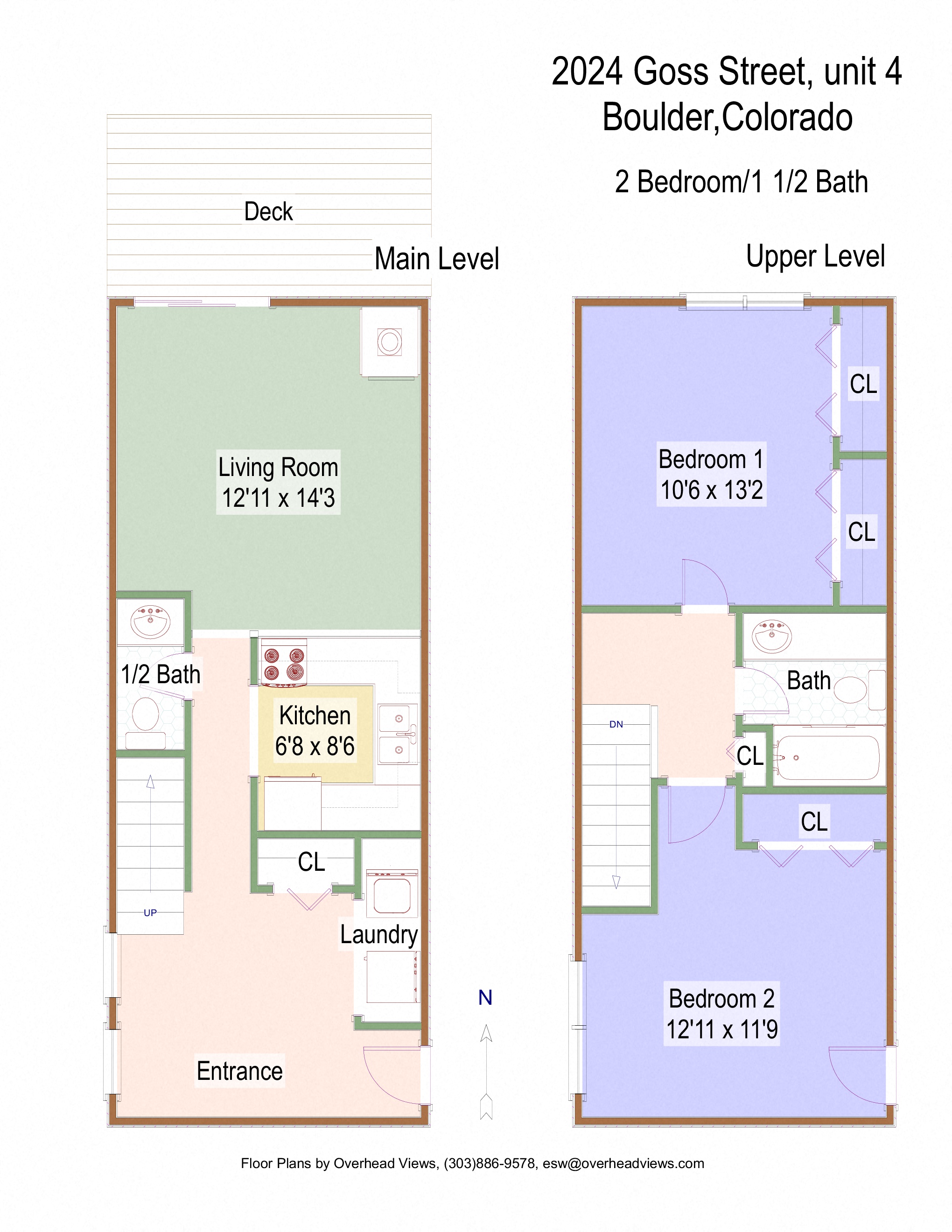 Floor plan for 2 beds, 2 baths, 980 sqft